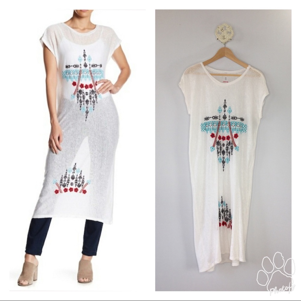 Johnny Was Top long linen boho embroidered tunic